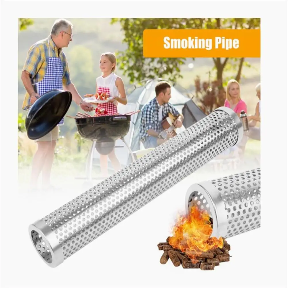 BBQ Grill Smoker Box Tube Pipe Densed Ventilation Hole Multi-purpose 304 Stainless Steel For Meat Smoking Accessories Tools