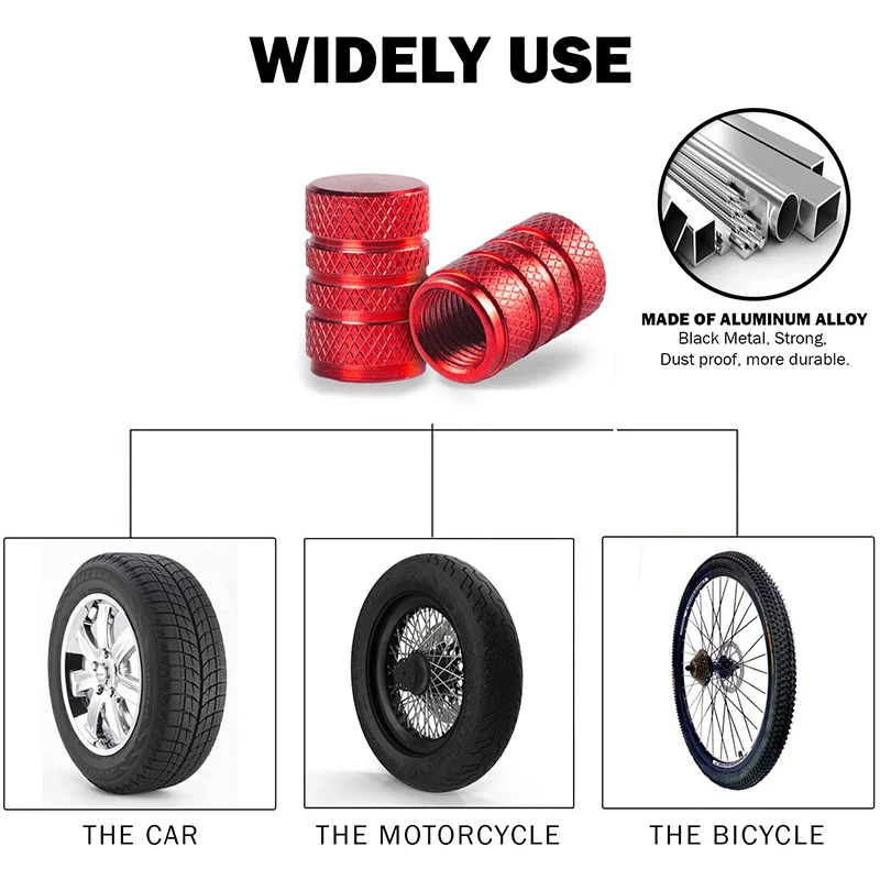 Premium Aluminum Valve Stem Caps - Rustproof Tire Air Valve Dust Covers (Set of 4)