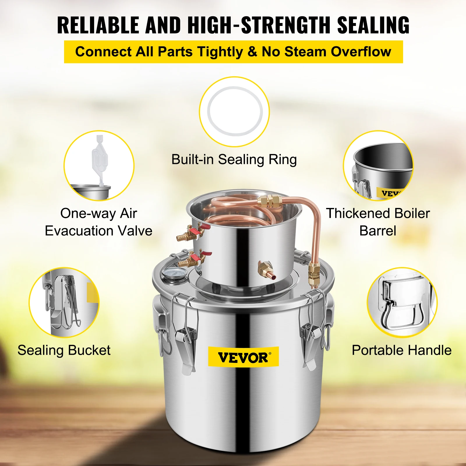 VEVOR 3/5/8 Gal Destilliergerät Alambic Moonshine Alcohol Still Stainless  Copper DIY Home Brew Water Wine Essential Oil Brewing Kit - AliExpress