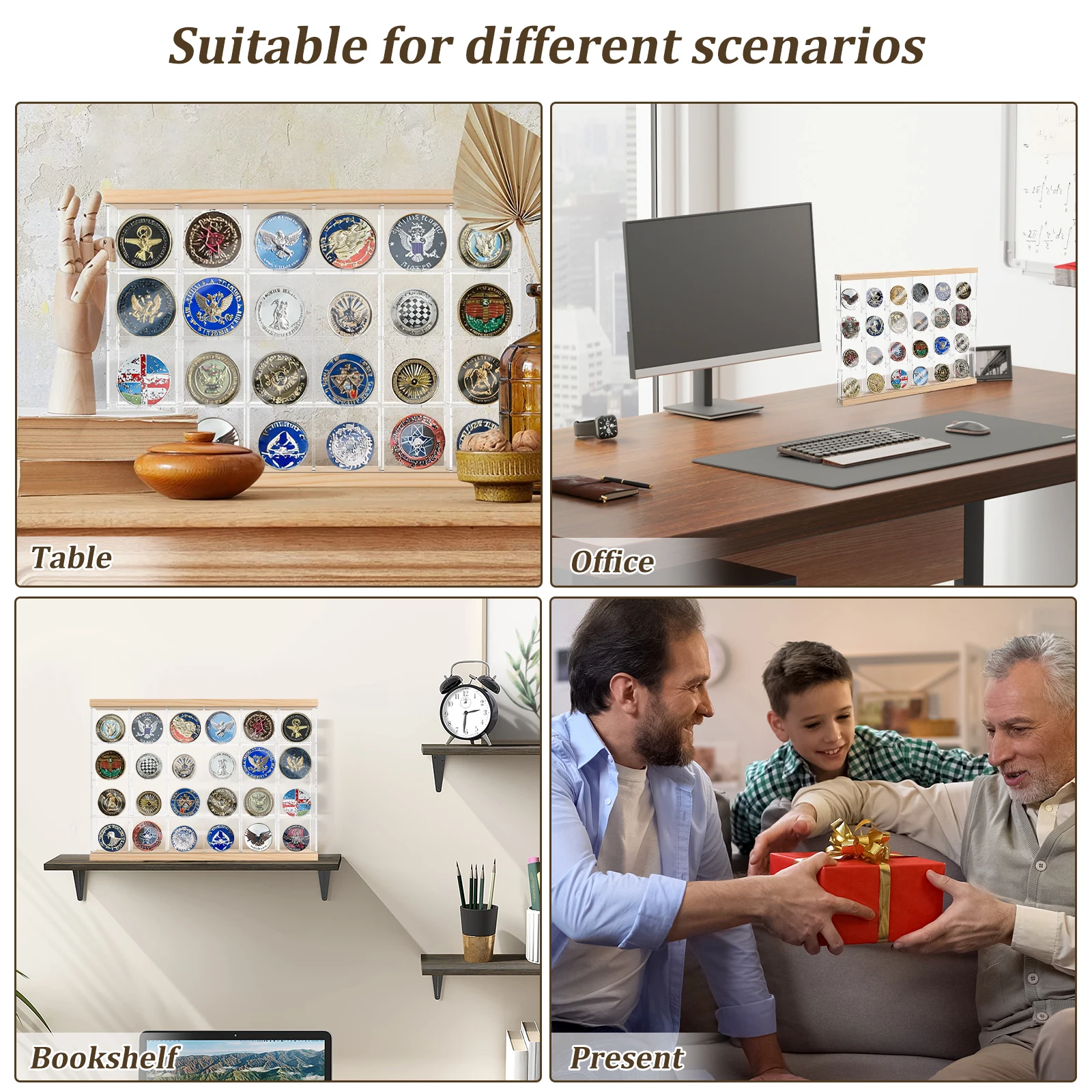 16/24 Grids Acrylic Coin Holder Clear Challenge Coin Display Box Military Medals Badges Display Case Versatile Home Decoration