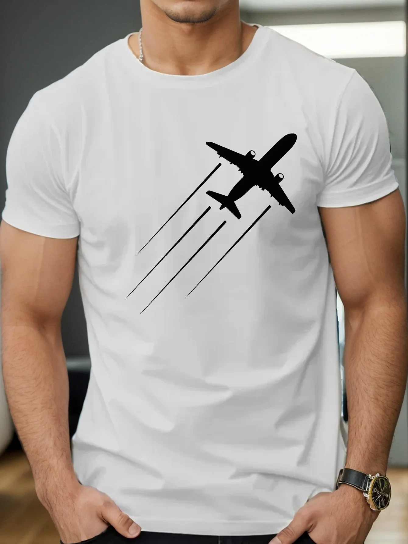 تي شيرت رجالي صيفي 100 من القطن الخالص كاجوال رياض...