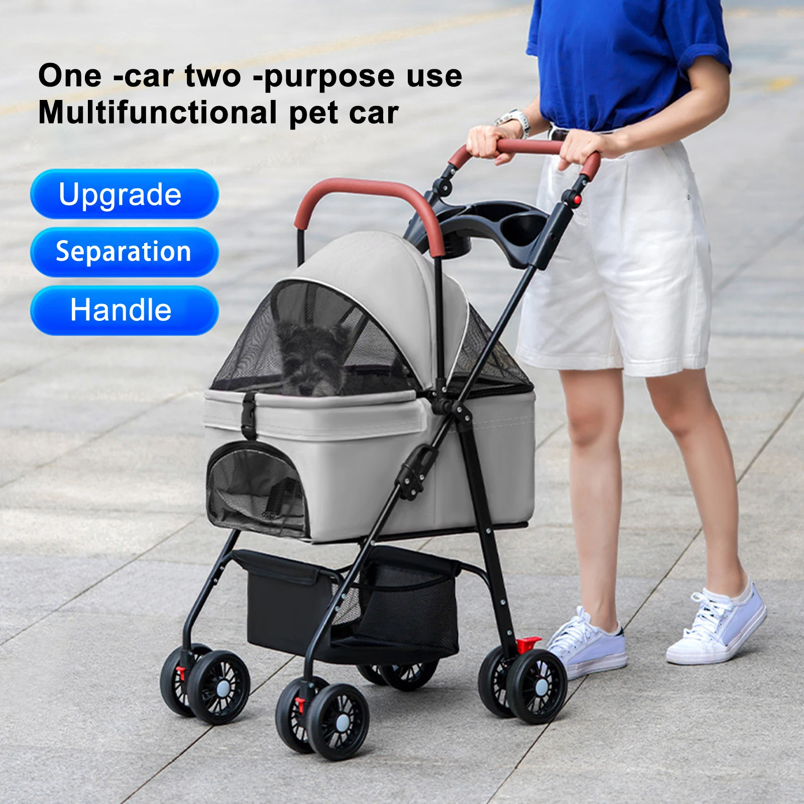 Pet Stroller, Folding Dog Stroller, Pet Folding 4 Wheels Dog/Cat Puppy Travel Carrier for Small Medium