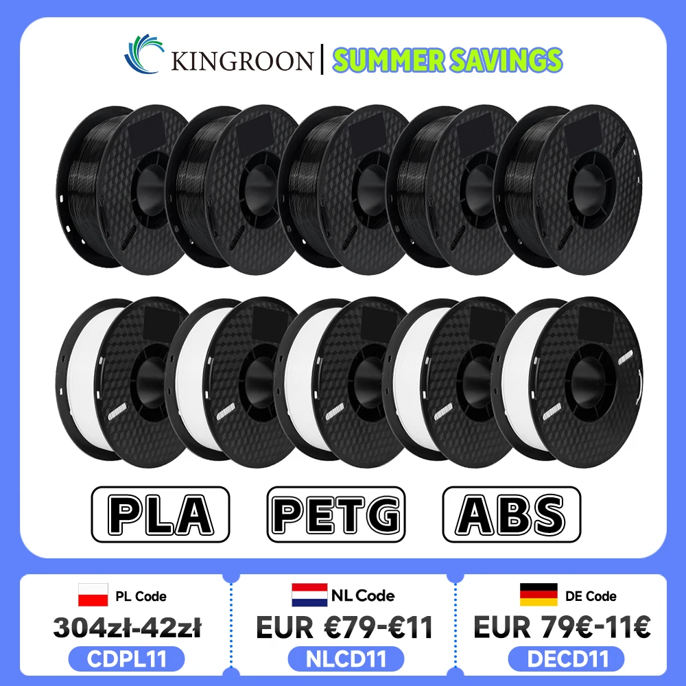 KINGROON 10KG PLA/ABS/PETG Filament 1.75mm noir blanc gris, vente en gros 10 rouleaux PLA ABS PETG plastique pour imprimante 3D