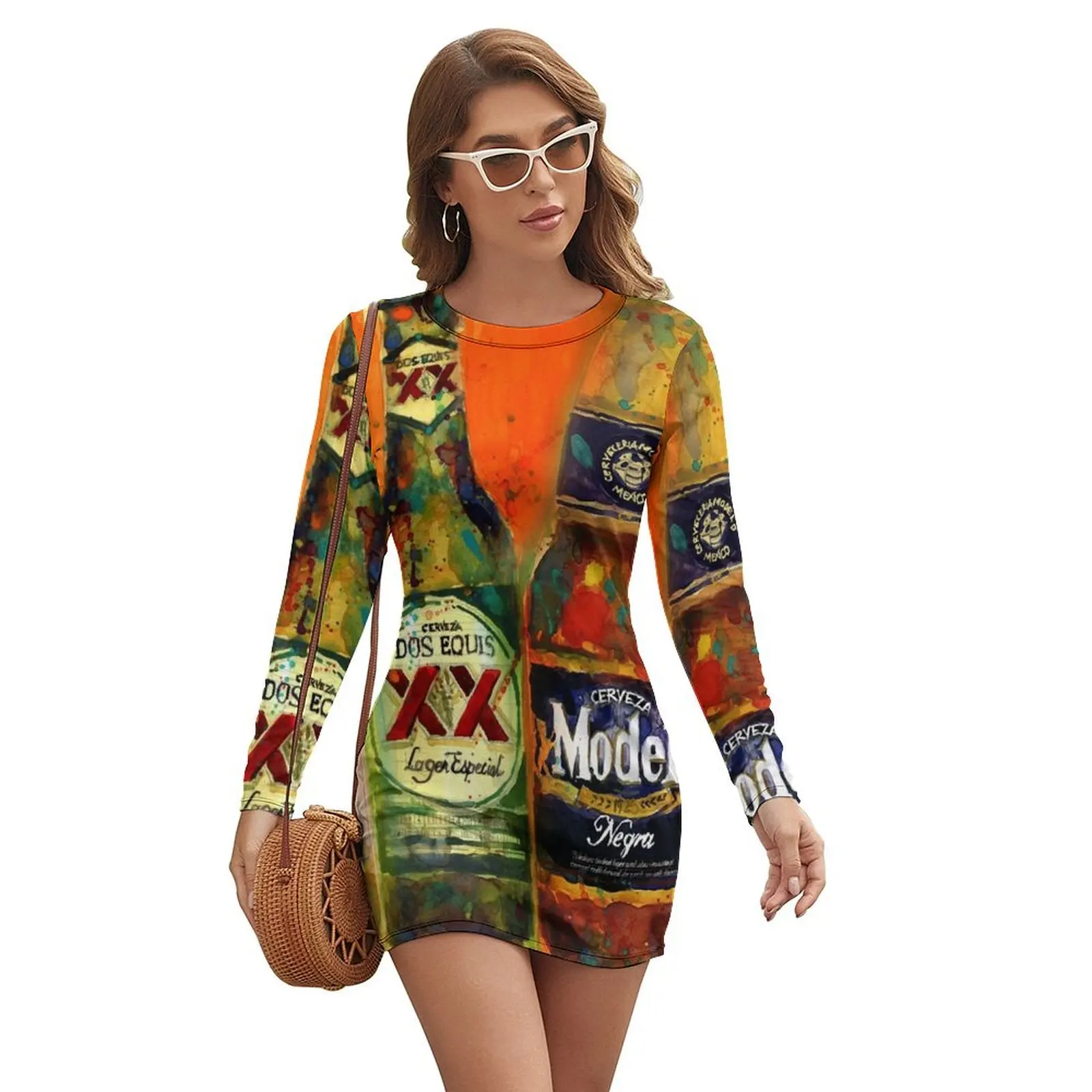 

Mexican Beers - Bright Colors - Bar Deco Long-sleeved Dress long sleeve dress Women's dress