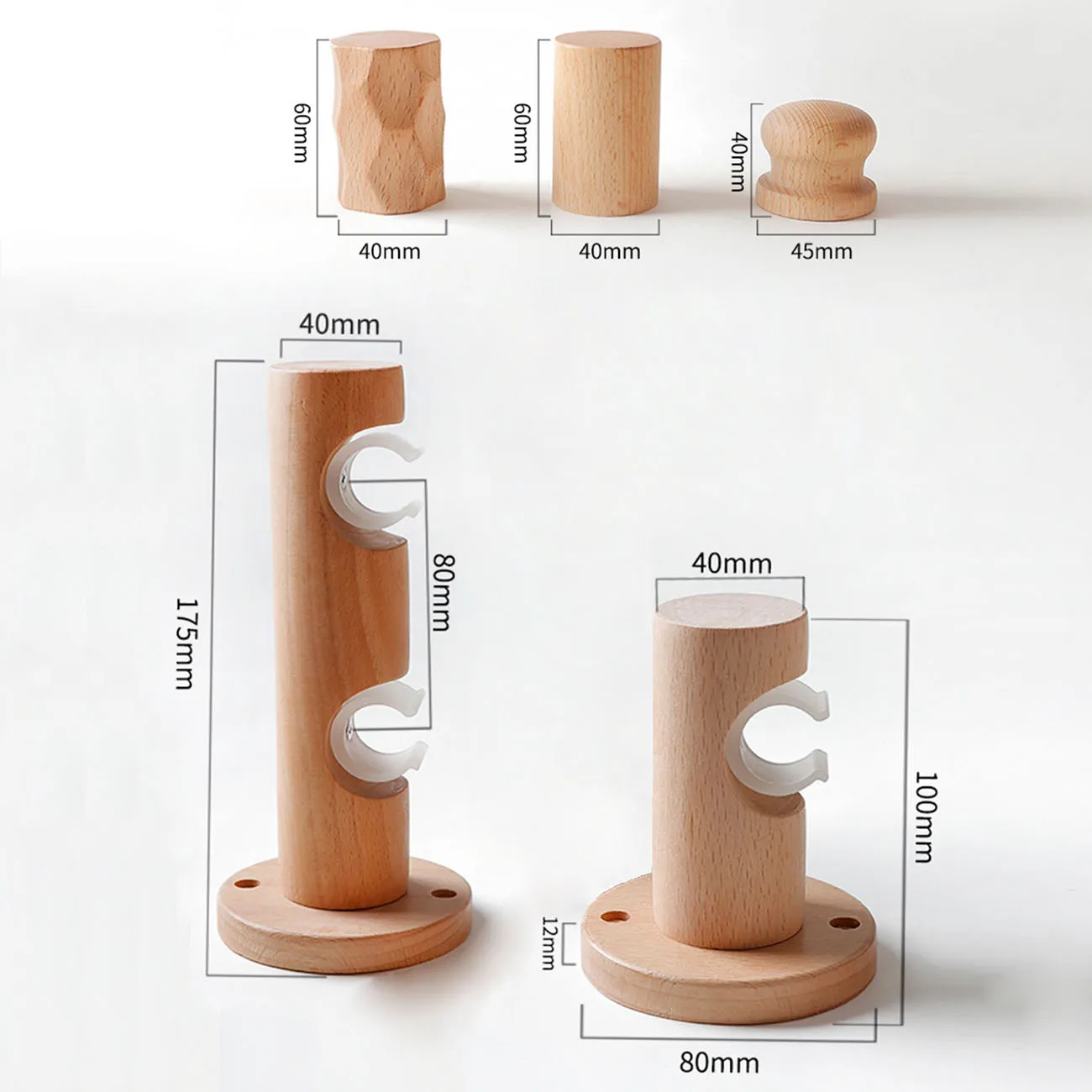 Beech Solid Wood Curtain Rods Roman Poles Single Double Rod Japanese Wooden Track Brackets Holder Rings Accessories Customized