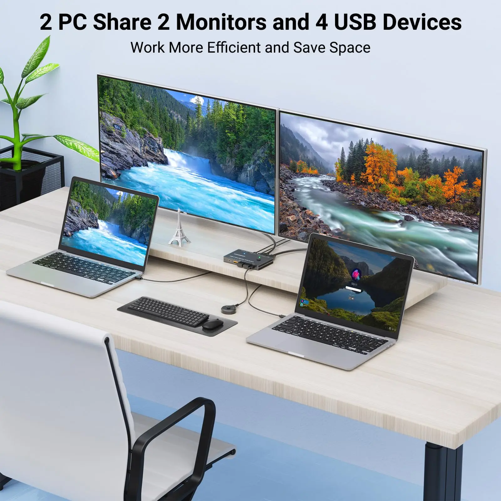 새로운 USB C KVM 스위치 2 PC 2 모니터, KVM 스위치 듀얼 모니터 HDMI 2대의 노트북용, 2 USB C MST 포트, KVM 스위치 USBC 2입력 2출력