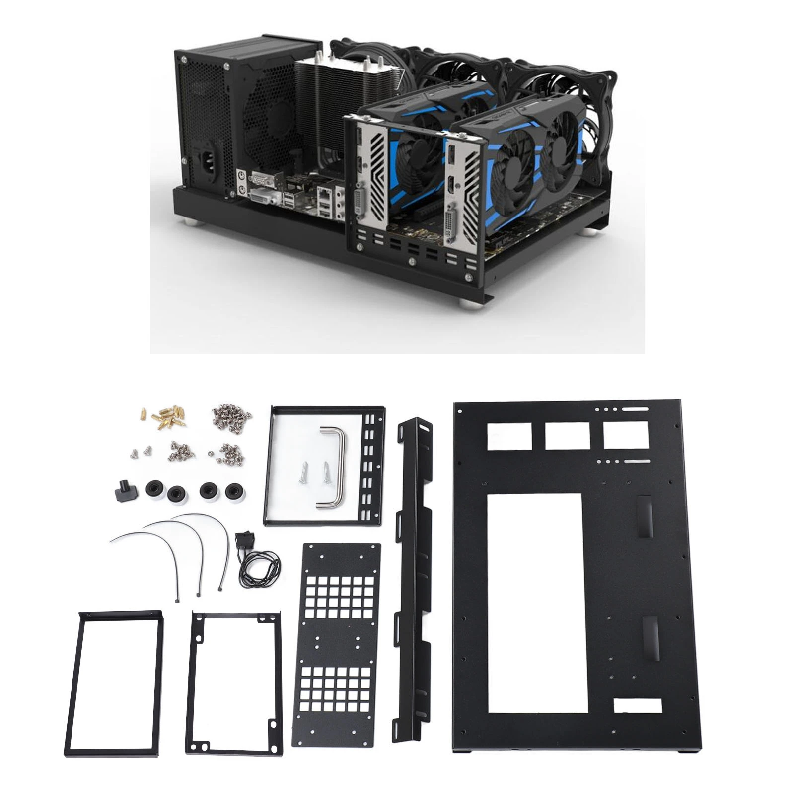 PC Case PC Chassis Computer Chassis Frame Computer Open Case Bracket Powerful Cooling Heat Dissipation Steel Plate DIY Computer Motherboard Case Rack for ATX M ATX ITX