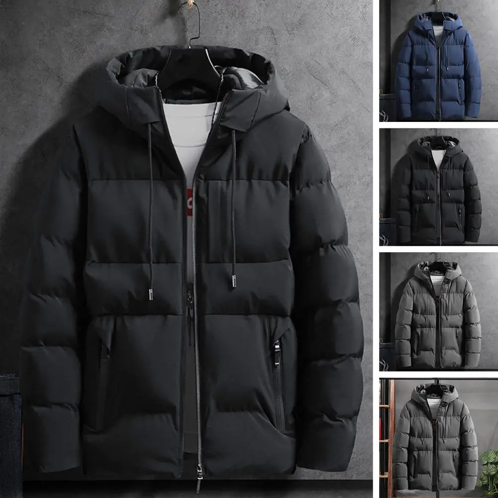 

Winter Warm Overcoat Ultra-thick Men's Winter Overcoat Windproof Hooded Jacket with Zipper Closure Pocket Design