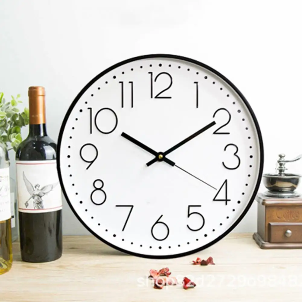 10 Inch Wall Clock Round Hanging Noiseless 3D Number Clock Precise Anti-fog Mirror Surface Quartz Household Supplies