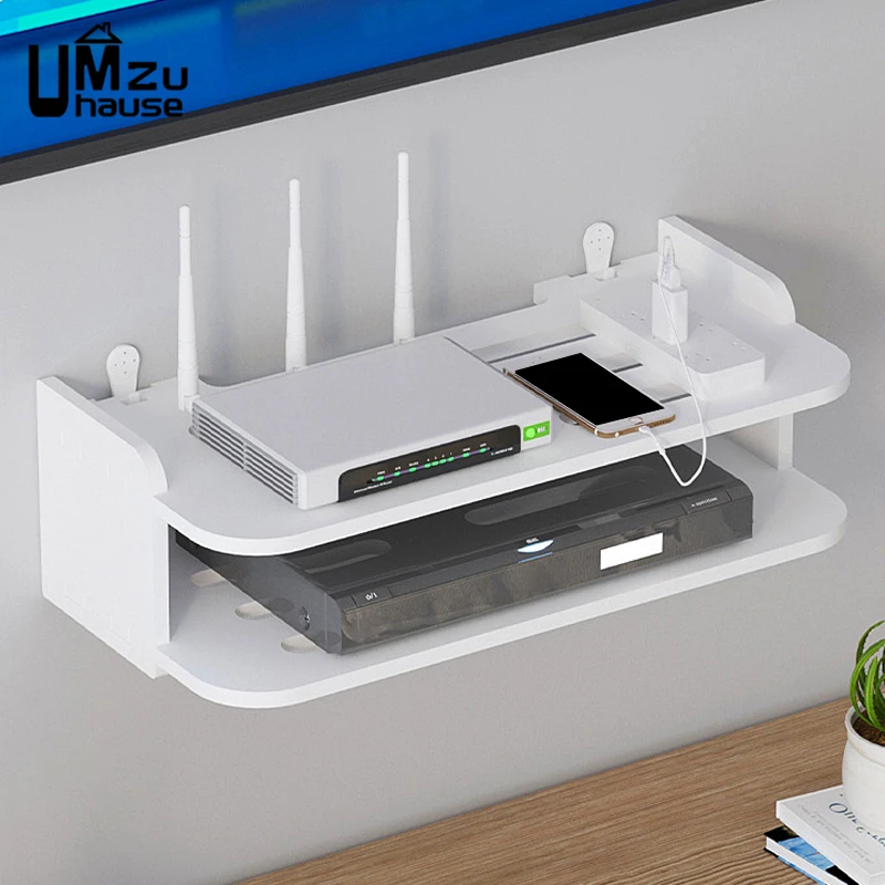 Wifi Hanging Shelf Router Power Strip Multi Outlet Tv Set Top Box Cavo Nascosto Rack Galleggiante Supporto Per Montaggio A Parete Organizzatore Di Sto
