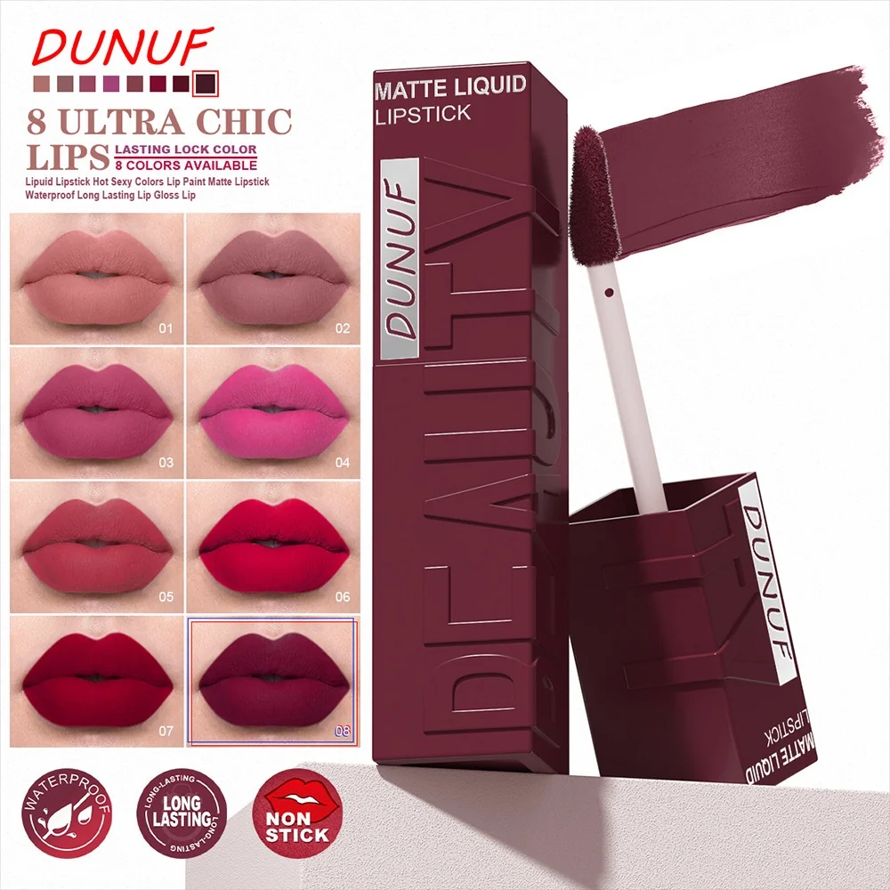 DUNUF Red Velvet Lip Lacquer – Seidiger, wasserfester, langanhaltender, deckender und pflegender Lippenstift – Kosmetik für unterwegs mit Box_voghion.com