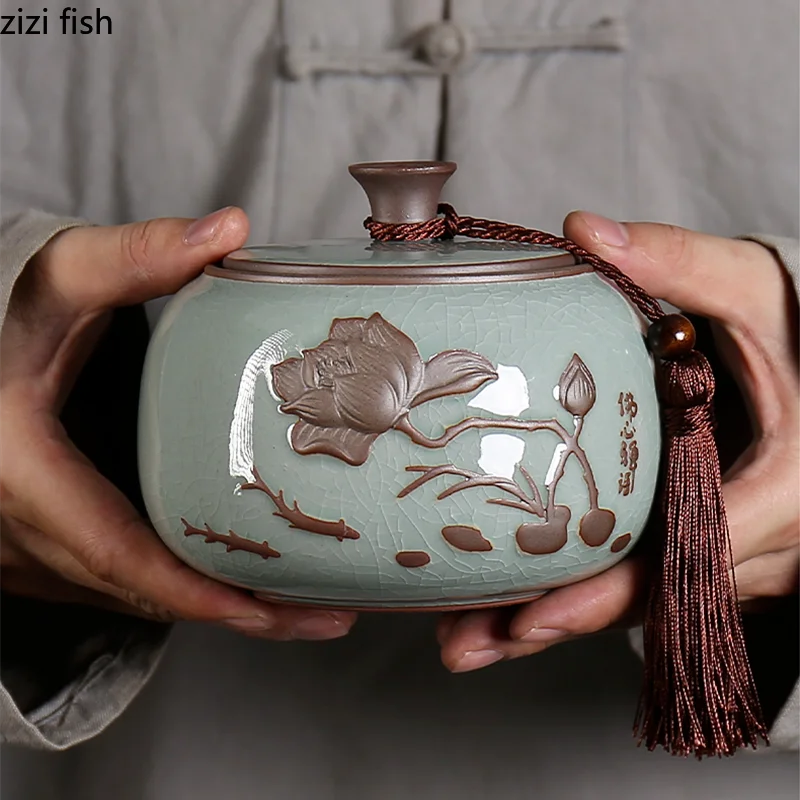Ceramic Tea Caddy Storage Tank Sealed Jar Candy Jar Tea Box Sugar Bowl Organizer Home Food Container Decorative Jars Can Tea Canister