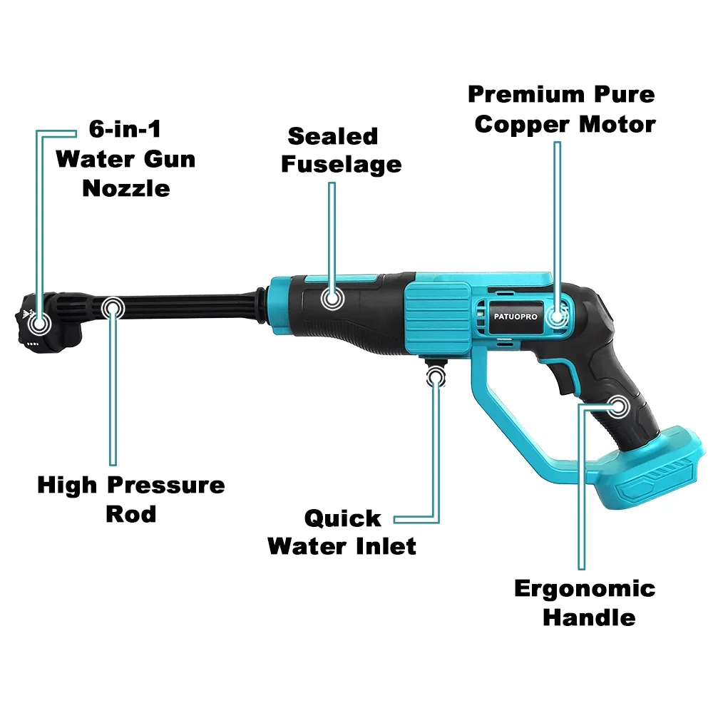 Cordless Pressure Washer Portable Power Washer Handheld High-Pressure Car Washer Gun for Home for Makita 18v Battery 2