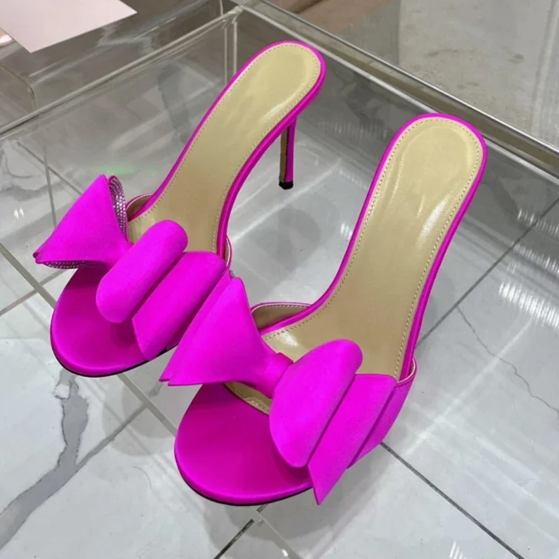 Women's Slippers Europe and America 2024 Spring/Summer New Fashion Diamond Bow High Heel Elegant Sexy Slim Heel Open Toe Sandals