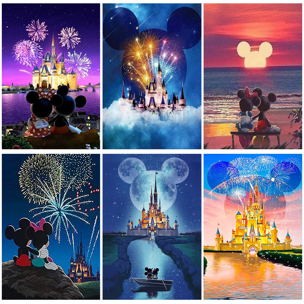 

Disney 5D Diamond Painting Cartoon Minnie Mickey Mouse Castle Moon Embroidery Mosaic Rhinestone Needlework Home Decoration