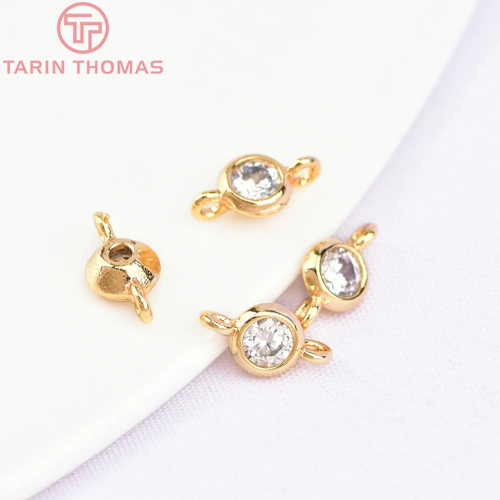 

(2446)6PCS 4x8MM 24K Gold Color Plated Brass 2 holes with Zircon Connect Charms High Quality Diy Jewelry Accessories