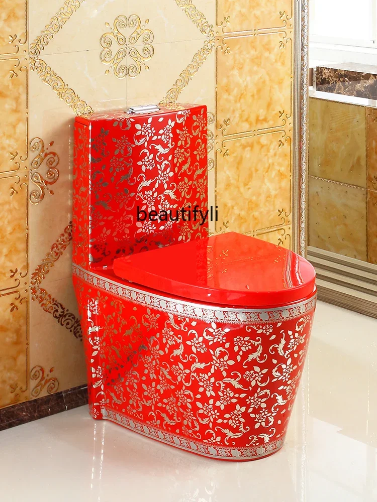 

Household Flush Chinese Red Toilet Super Swirling-Style Water-Saving Toilet Color Ceramics Sanitary Wares