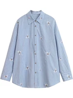 CHIC VEN femmes chemise ample décontracté à manches longues nouveau rayé brodé coton chemise femmes Blouses printemps automne 2025 vêtements 4