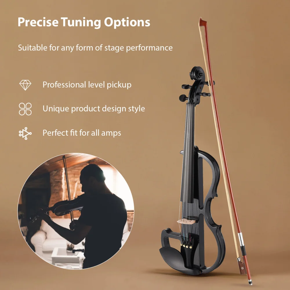 Full Size 4/4 Violin Set with Hard Case Headphones Connecting Cables for Beginner Violin Accessories