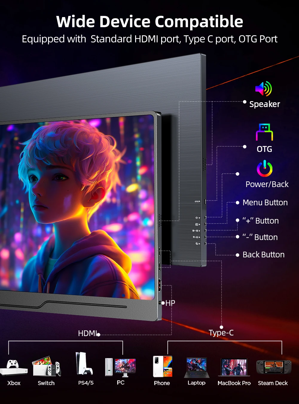 Фото UPERFECT UPlays J2 120 Гц 2K портативный игровой монитор 16-дюймовый монитор для ноутбука 2560x1600 500 нит HDR FreeSync с VESA и умным чехлом Матовый IPS Eye Care Внешний второй экран для коммутатора Huawei Xiaomi №5