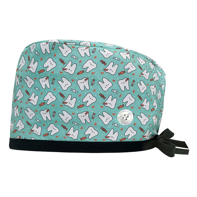 Medical Scrub Hats Surgical Caps Pharmacy Baotou Scrub Cap Medical Print Pet Clinic Women Men Doctors Dentist Hat Nurse Salon Hat with Buttons