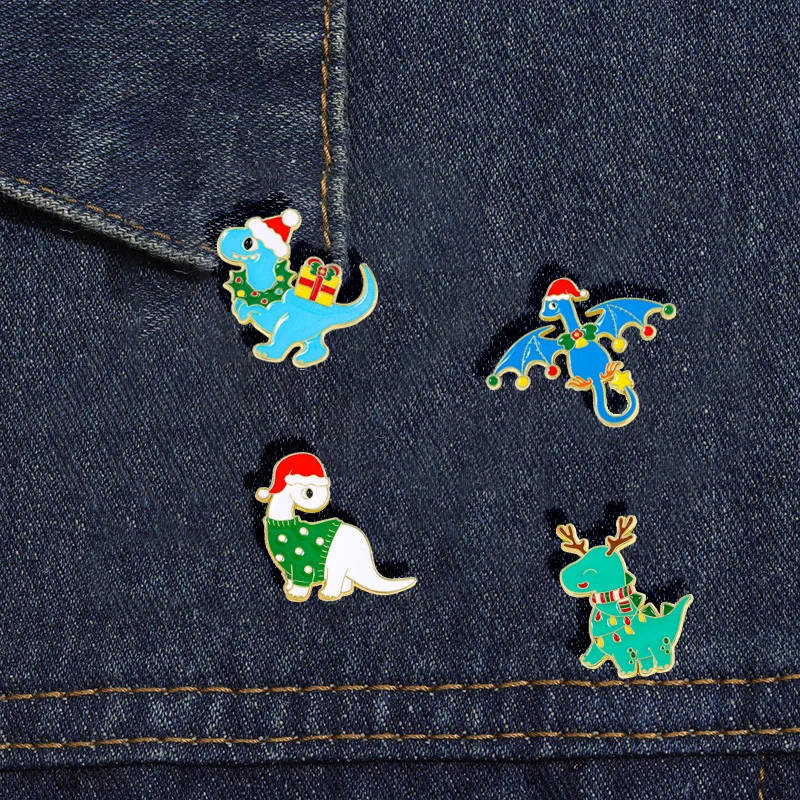 

Creative design of Christmas cartoon badge brooch, dinosaur flying dragon and elk cute badge and badge