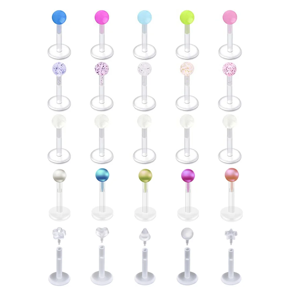 

5Pcs 16G Clear Rainbow Lip Stud Acrylic Flexible Push-in Monore Labret Ear Cartilage Tragus Piercing Women Body Jewelry Bioplast