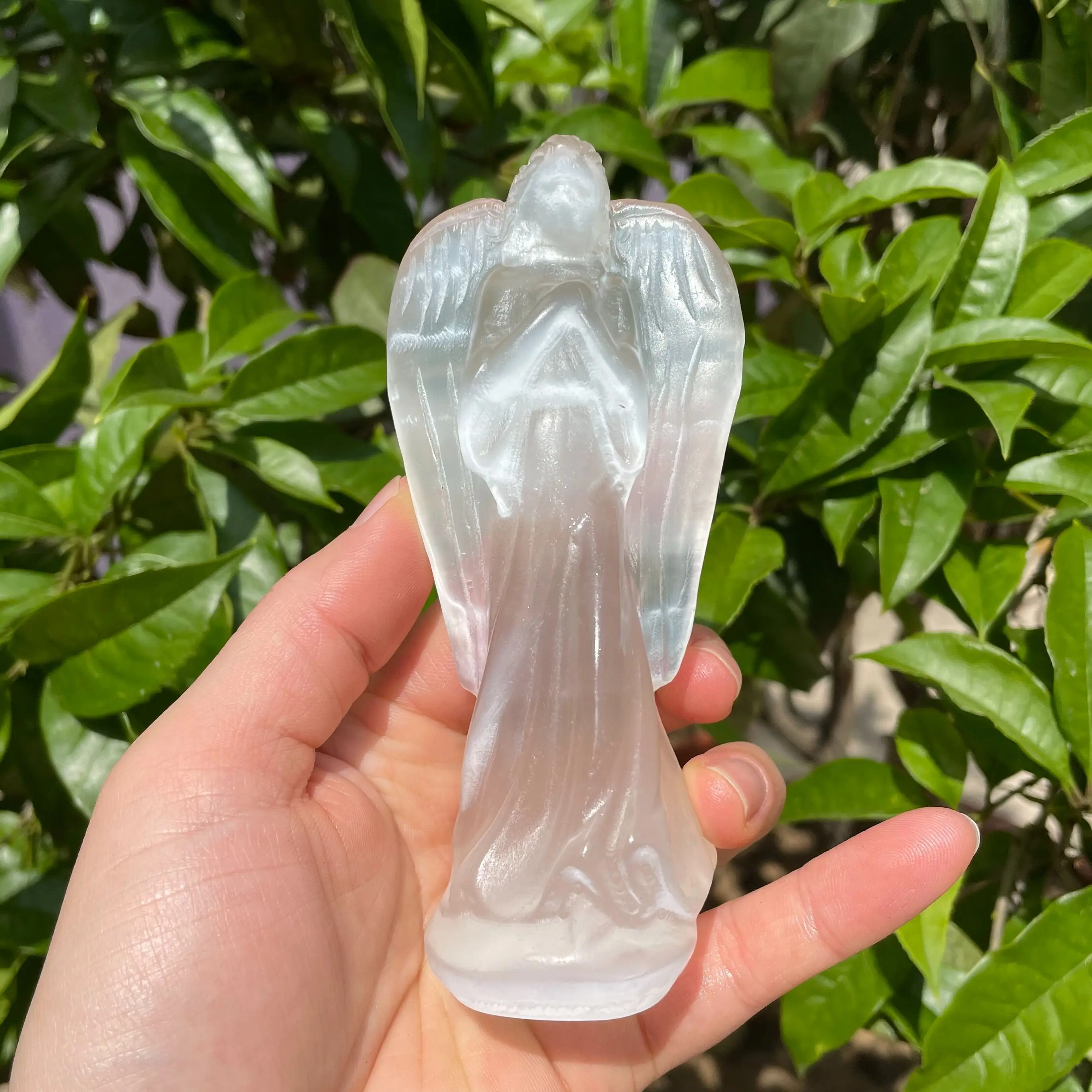 12cm Natural Selenite Crystal Carvings Angel Figure Gypsum Ornament Statue Reiki Healing Decorative Sculpture Modern Room Design 3