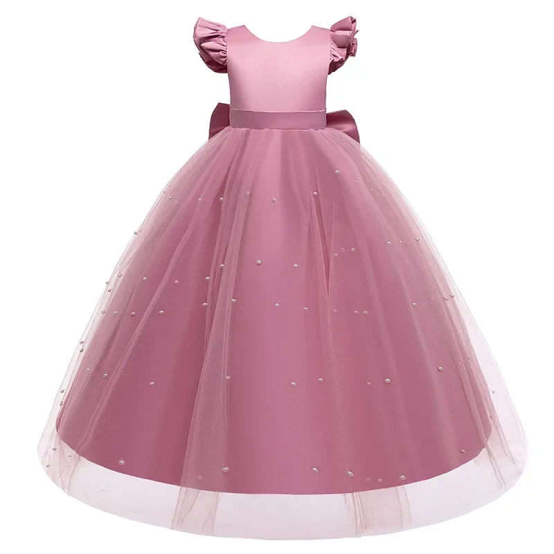 

Flower girl's birthday communion party beaded dress 2024 New Year's Christmas Girl Princess small flying sleeve Tutu small dress