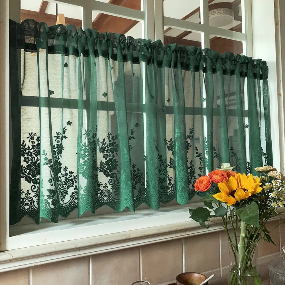 Short Curtains for Small Window Tulle Curtain Embroidered Lace Cafe Tier chiffon curtains japanese door curtains