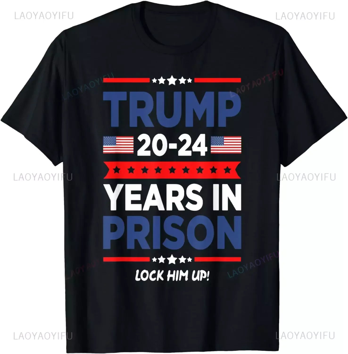 

Мужская Ретро-футболка с надписью «Lock He Up» 2020 года, 2024 лет в тюрьме, политическая футболка Трампа, Уличная Повседневная модная футболка для пары, Мужская футболка