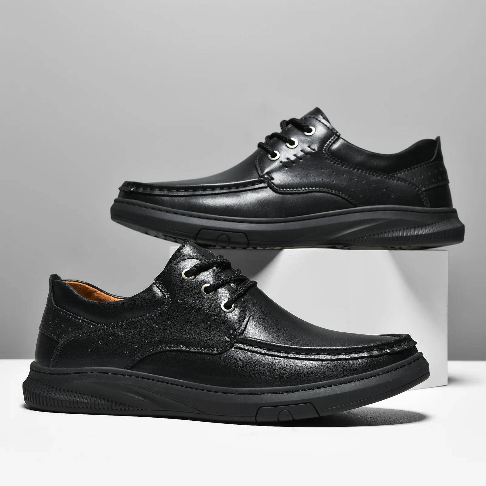 Men Cowhide Business Leather Soft Soled Driving Shoes Lace Up