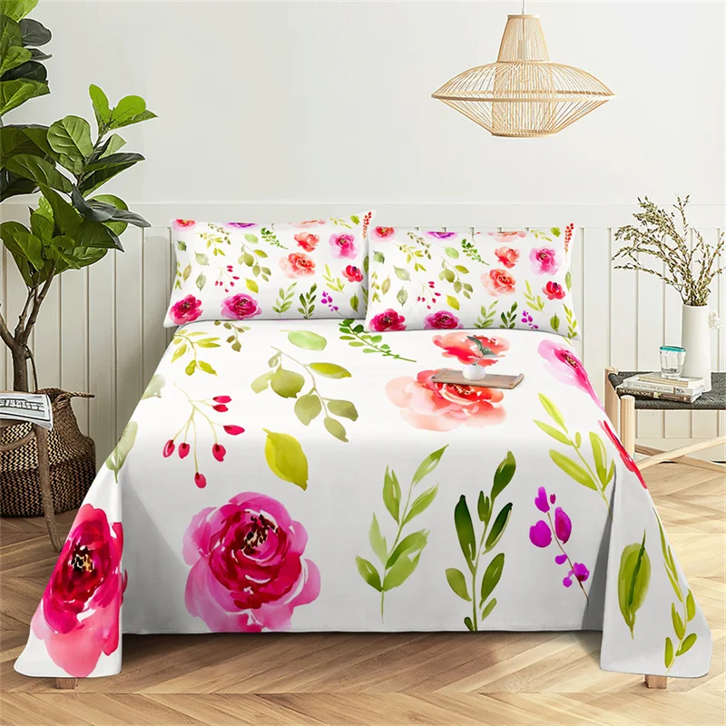 

Flower Leaves Queen Sheet Set Gorgeous Girl, Lovers Room Bedding Set Bed Sheets and Pillowcases Bedding Flat Sheet Bed Sheet Set