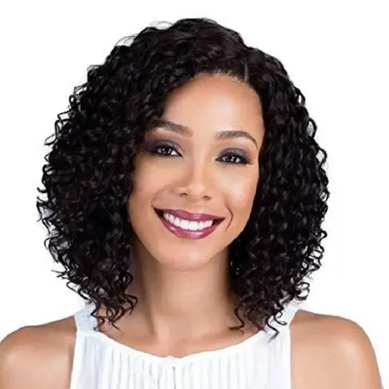

Fashion Short Kinky Curly Wig for Black Women Soft & Healthy Black Synthetic Afro Curly Bob Wig Natural As Real Hair Party Wigs