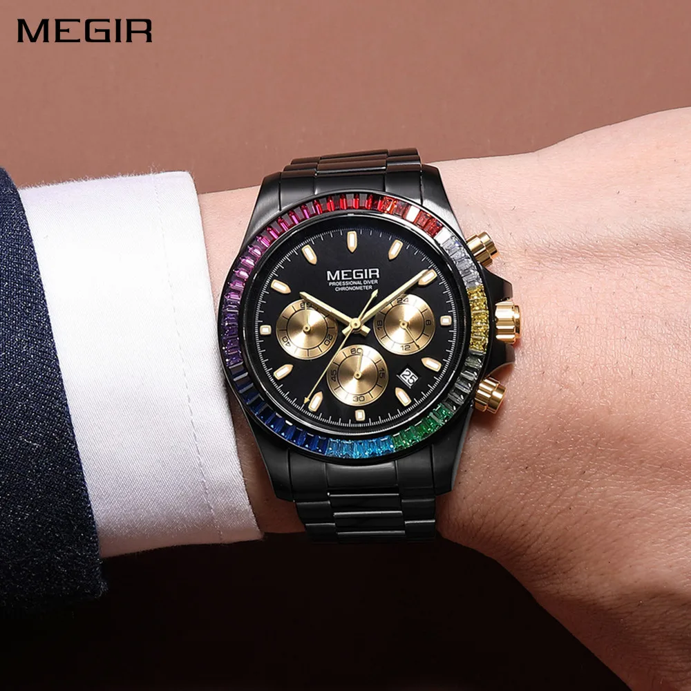 

MEGIR Mens Watches Top Brand Luxury Business Wristwatches Stainless Steel Waterproof Date Quartz Chronograph Reloj Hombre 8410