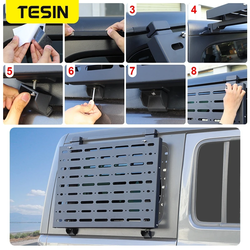 TESIN Multifunction Foldable Rear Window Glass Armor Rack for Jeep Wrangler  JL 2018-2023 Storage Shelf Exterior Accessories