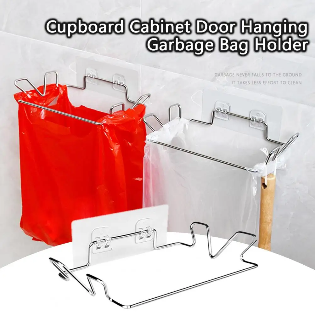 

Wall-mounted Trash Bag Holder Bracket Punch-free Stainless Steel Kitchen Cupboard Cabinet Door Hanging Garbage Bag Holder