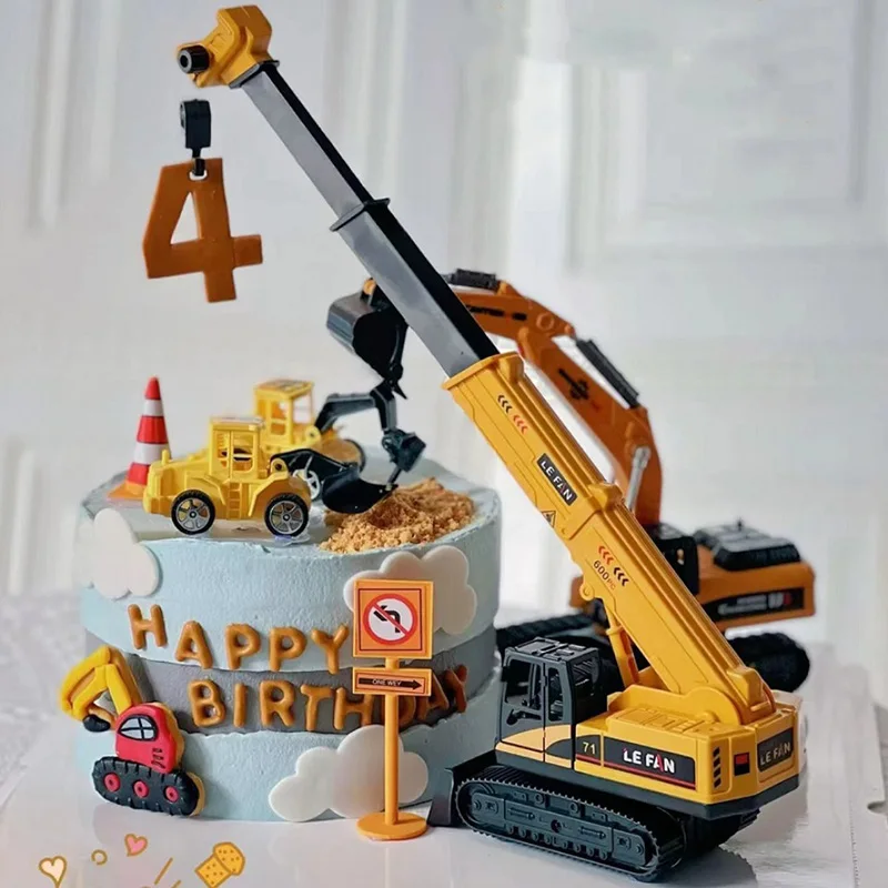 Décoration De Gâteau D'anniversaire Pour 6e Anniversaire, Pelleteuse, Bulldozer, Camion à Roulettes, Décoration De Gâteau D'anniversaire Pour Garçons, Fournitures De Fête Sur Le Thème De L'ingénierie