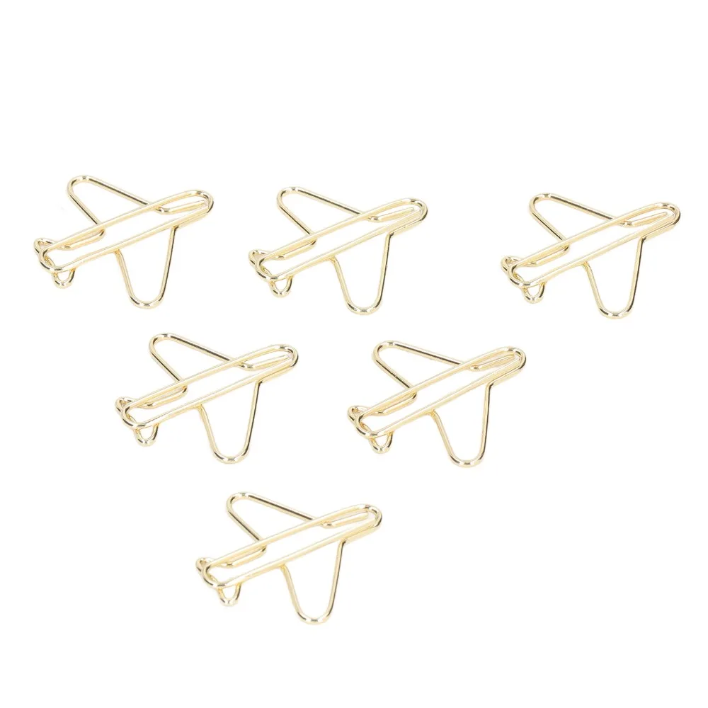 100PCS 재미 있은 항공기 모양의 종이 클립 골드 미니 사이즈 점보 종이 클립 녹 방지 30*28mm 대형 바인더 클립 선물