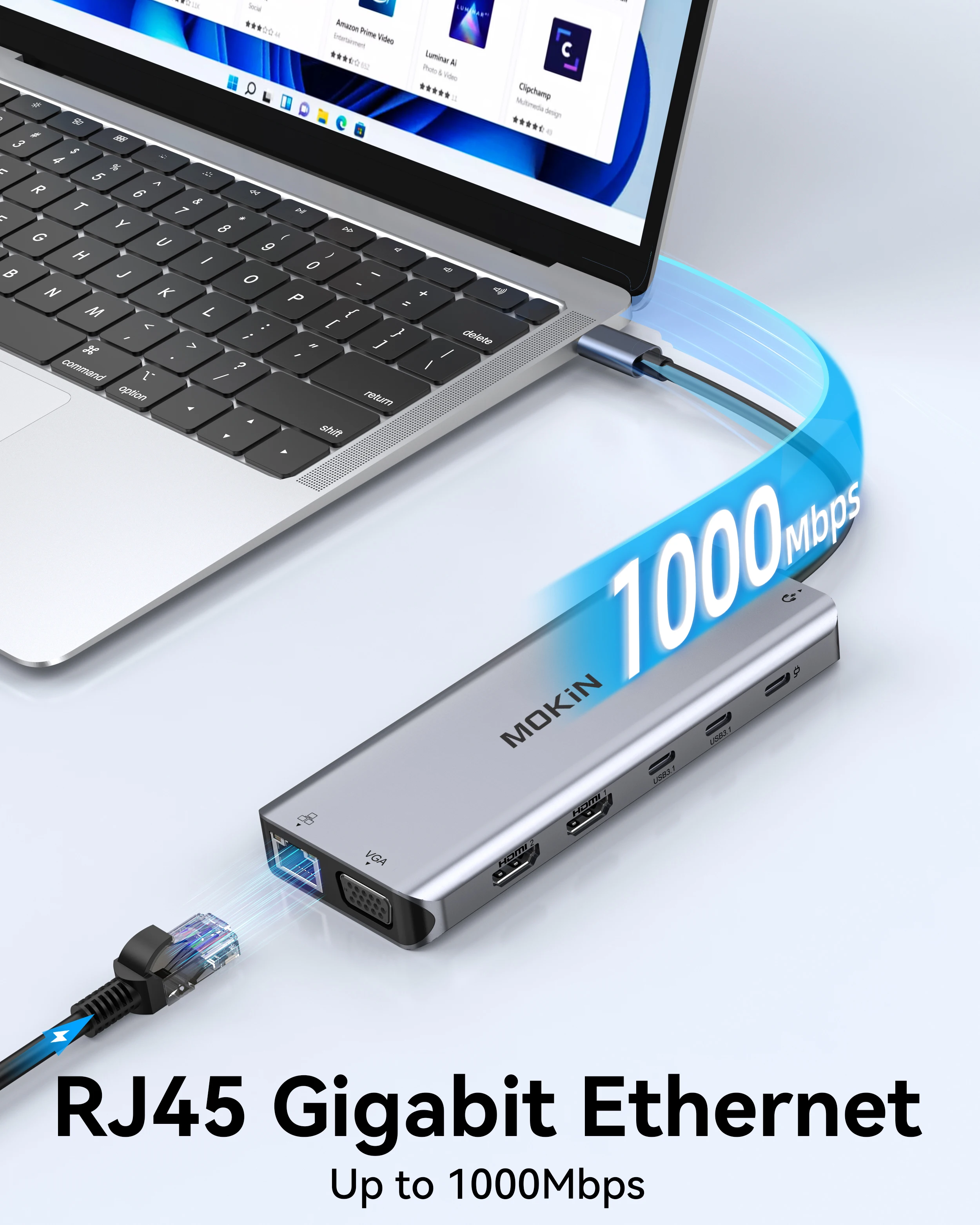 MOKiN USB C Hub 4K 60Hz HDMI DP VGA Ethernet PD 100W Adapter for MacBook & PC 6