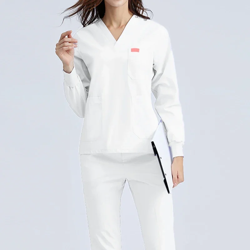 V-neck Long Sleeved Spa Uniform Scrub tops Pants nurse scrubs uniforms doctor costume women medical uniform