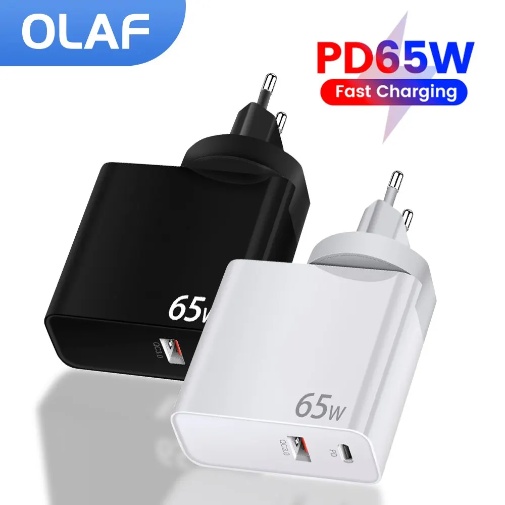  Olaf 65W GaN Charger Quick Charge QC4.0 3.0 PD USB-C Type C Fast USB Charger For iPhone 14 13 Pro MacBook Quick Charger Adapter 