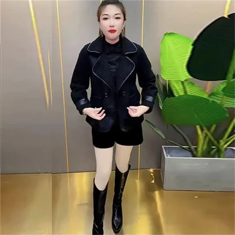 Network Red Fur on Both Sides Wear Leather Loose Coat Women 2022 Winter All Matching Suit Collar Fashion Western Style Top Trend