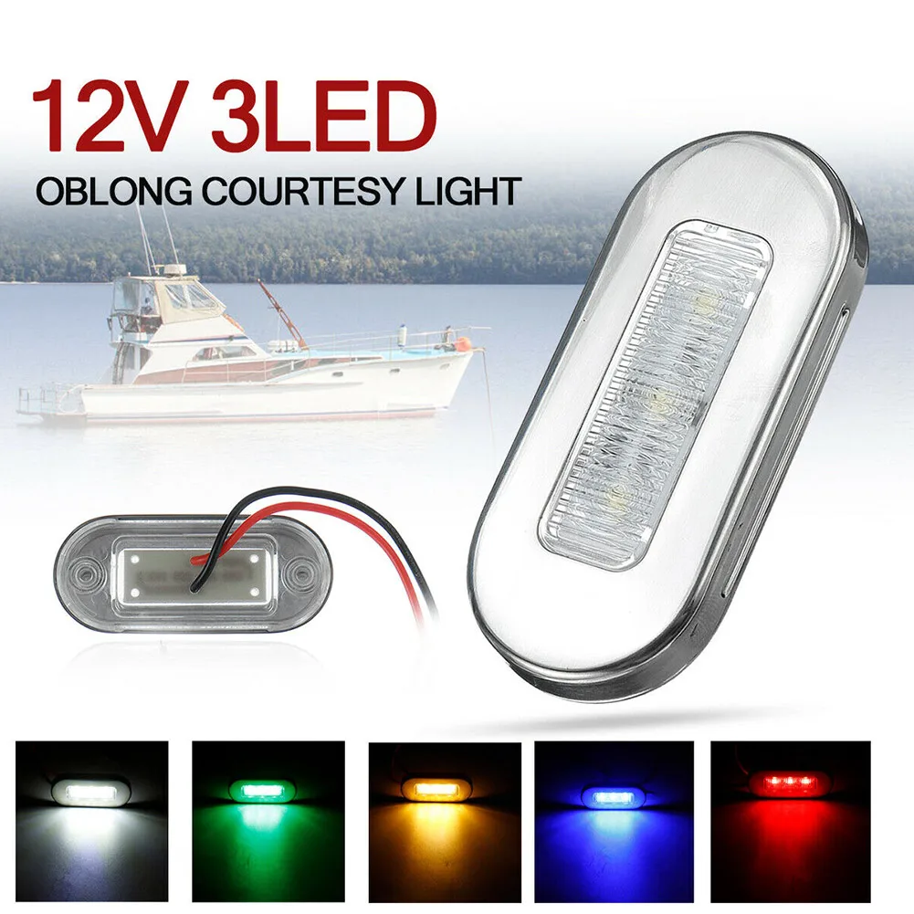 

2×DC12V LED Courtesy Light Mount Yacht/Marine/Boat/Cabin Deck Lamp Waterproof LED Oblong Stainless Courtesy Light Accent Yacht