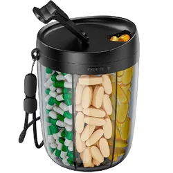 Weekly Pill Organizer and Supplement Storage Container (Black)