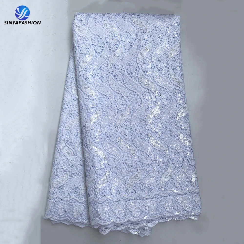 

2024 Pure White African Guipure Cord Sequins Lace Fabric Nigerian High Quality Water Soluble Lace Fabric For Bridal