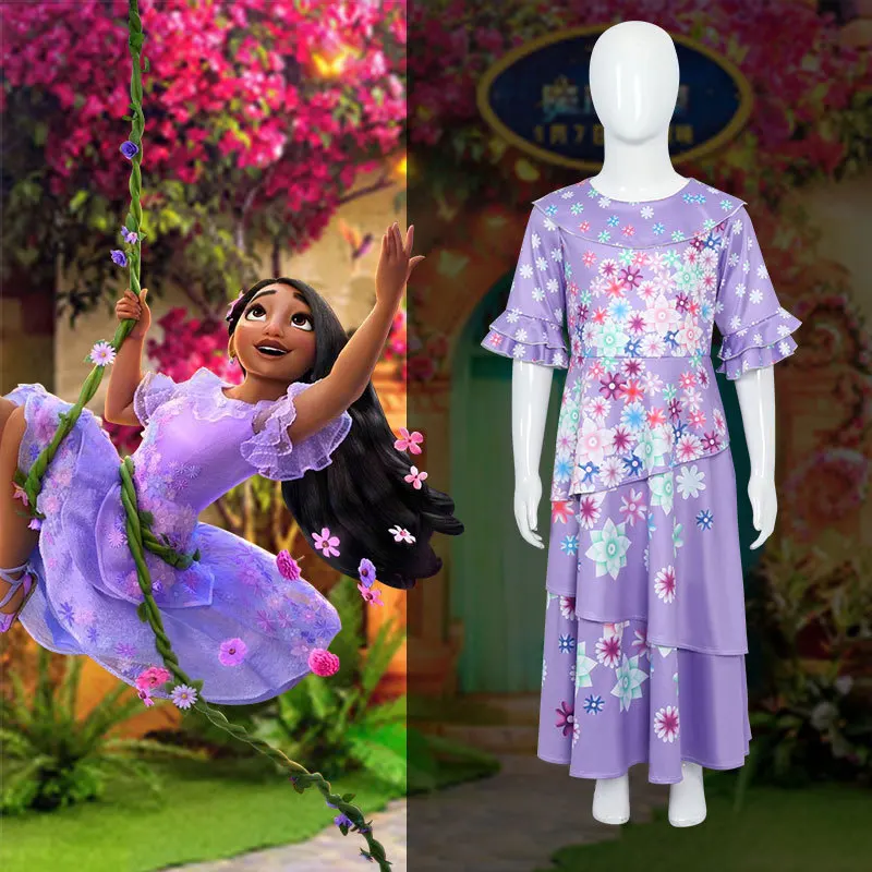 Encanto Mirabel Madrigal Cosplay Costume Girl Dress Donna Abiti Fantasia Per Carnevale Halloween Princess Dress Orecchini Occhiali