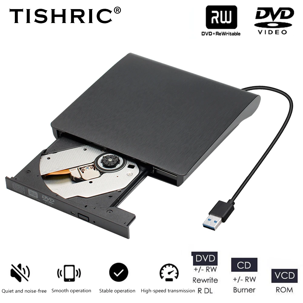 TISHRIC CD DVD 외장 케이블, USB 3.0 케이블, 휴대용 RW, 광학 호환