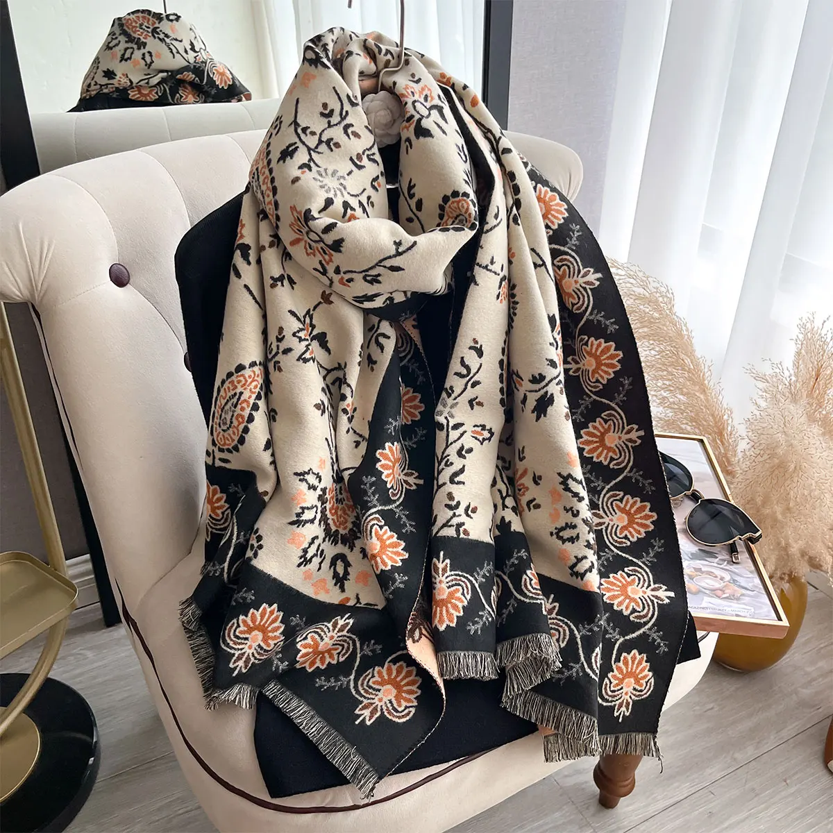 Winter Cashmere Scarf for Women Jacquard Shawl Wrap Female Pashmina Luxury Brand Poncho Thick Blanket Warm Bufanda Echarpe Femme