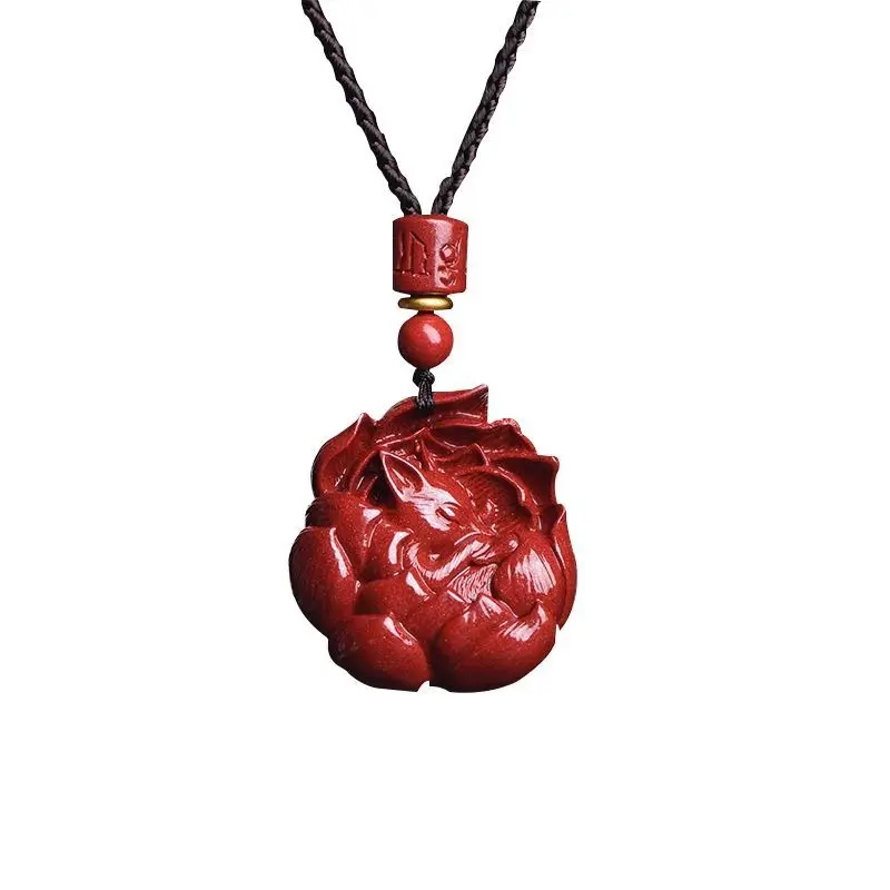 Natural Raw Gemstone Cinnabar Nine-Tail Fox Men's Pendant Pendant Genuine Goods Necklace Female Fox